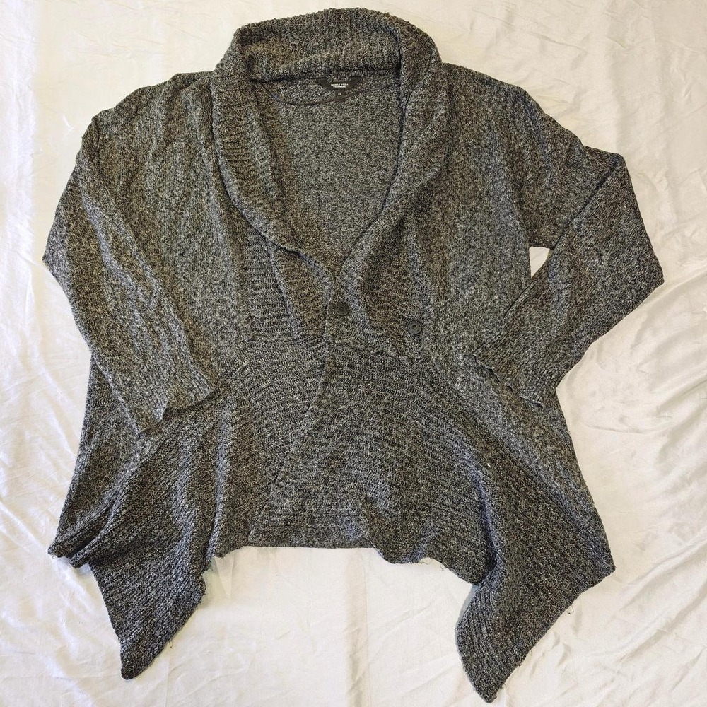 Simply Vera Vera Wang Asymmetrical Marled Cardigan Sweater XL Gray Handkerchief
